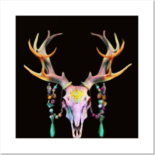 Boho Stag Scull Posters and Art